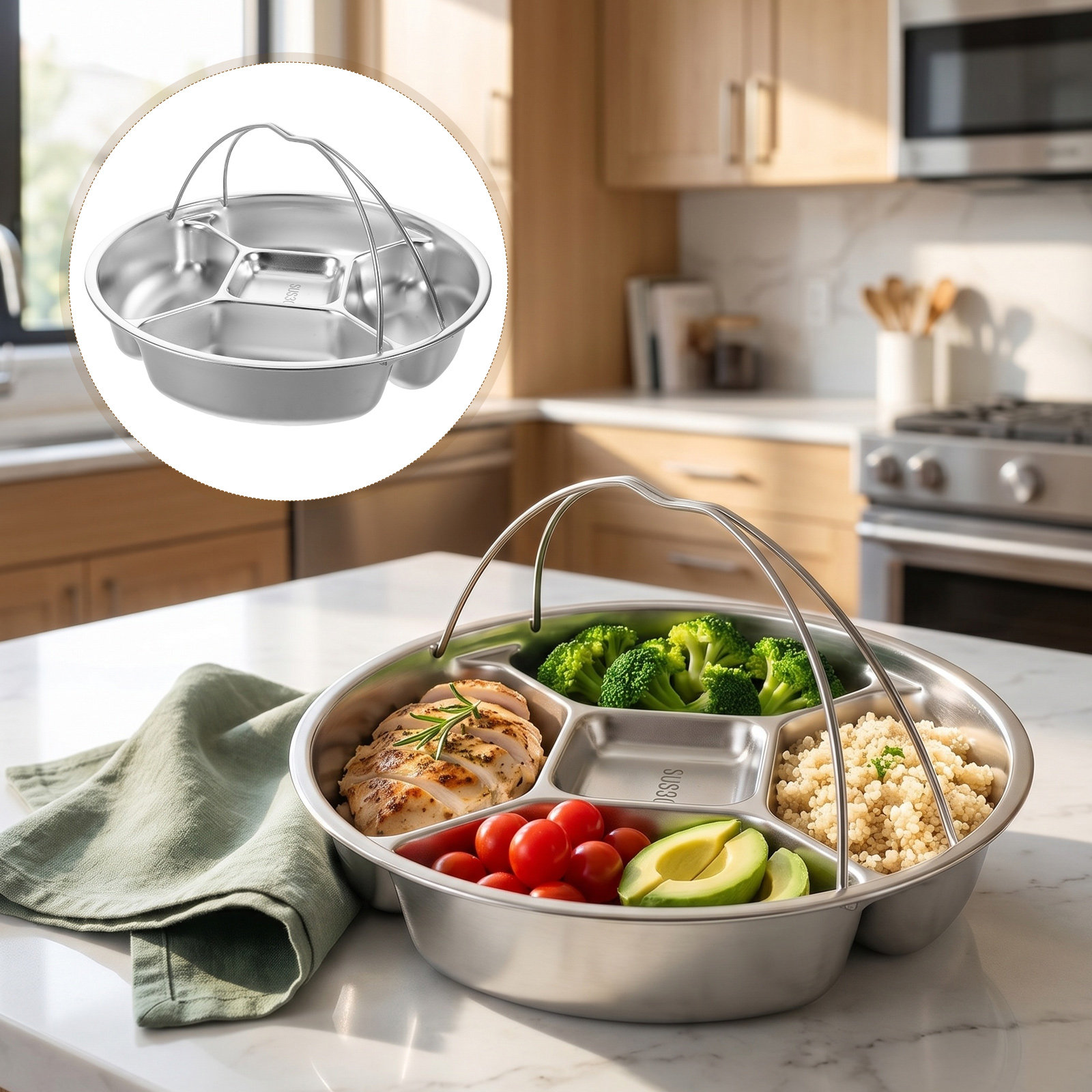 Meal Prep Diet - Piring Kontrol Porsi Stainless Steel dengan