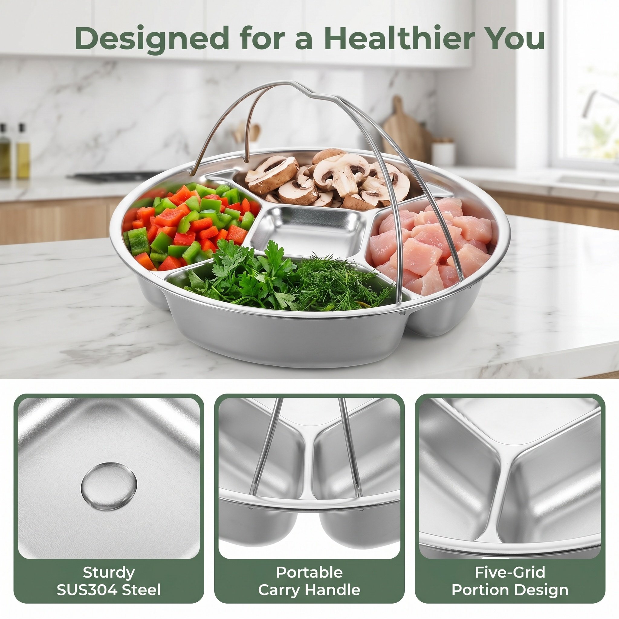 Piring Kontrol Porsi Stainless - Meal Prep Diet ulasan dan harga
